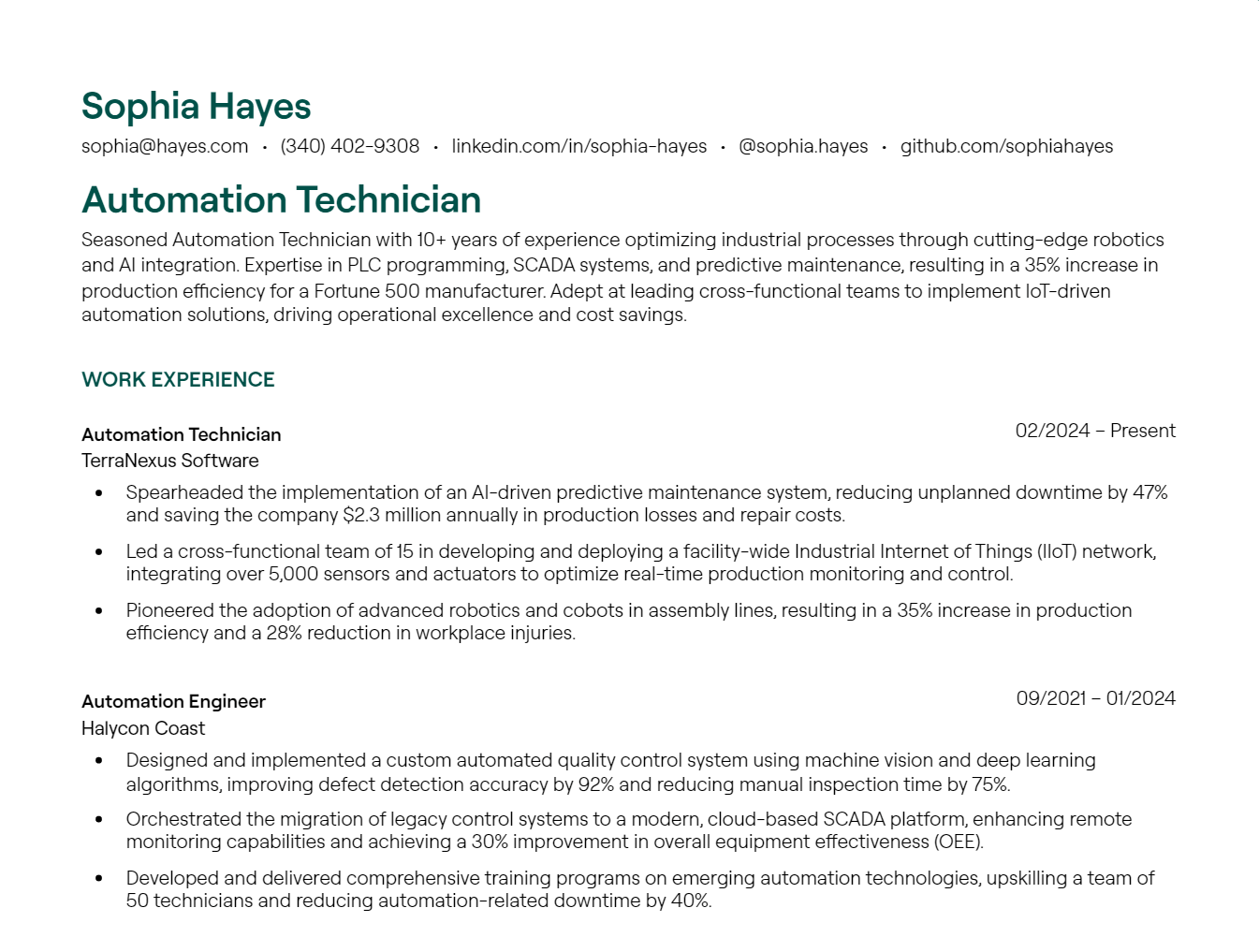 Automation Technician resume example