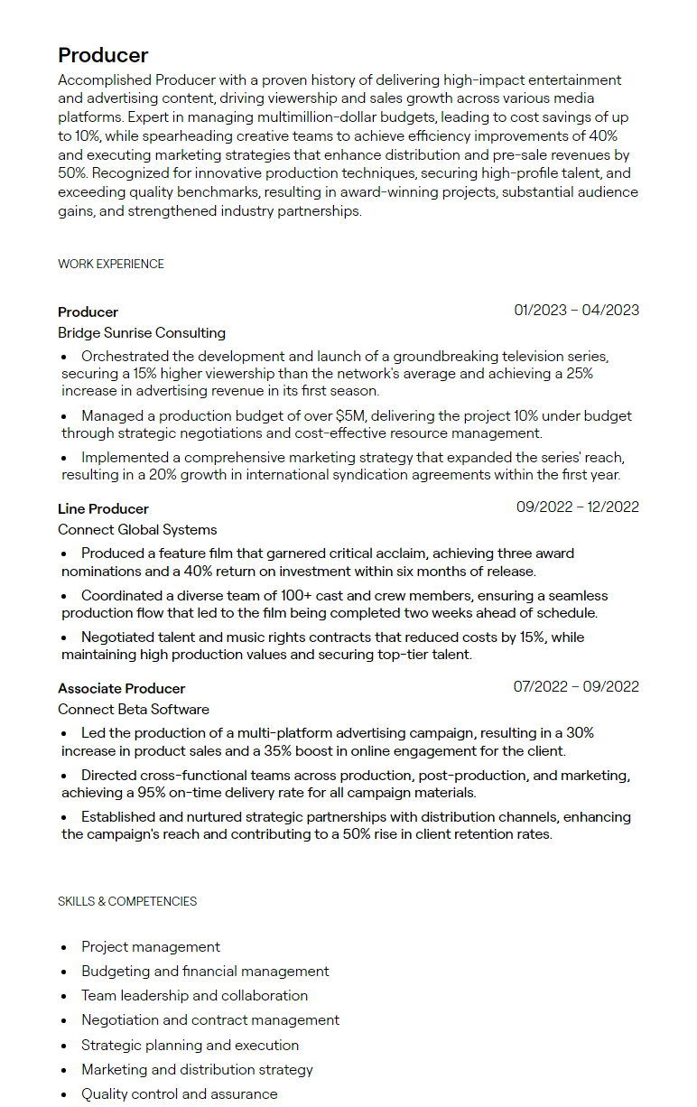 producer resume