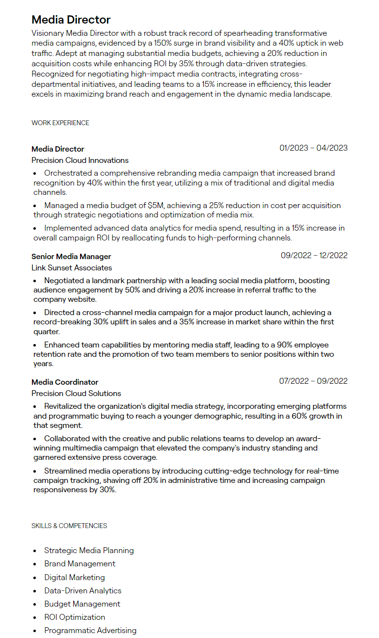 media director resume