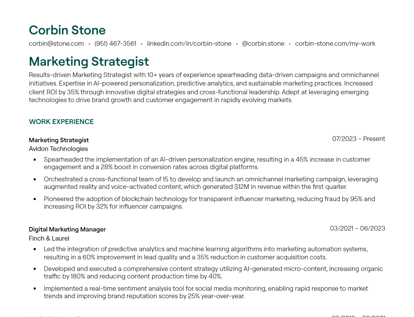 Marketing Strategist resume example