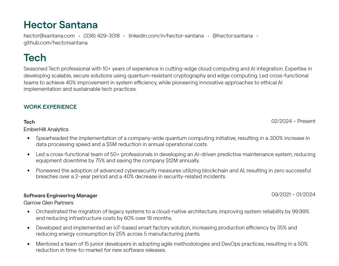 Tech resume example