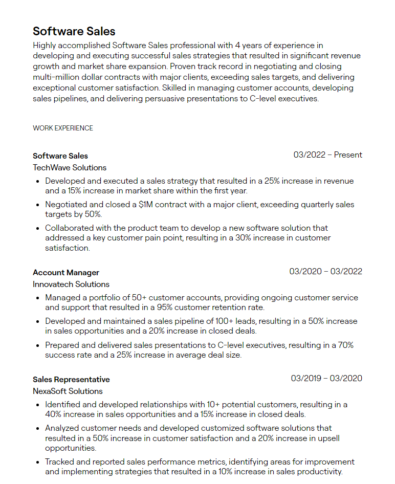 software sales resume