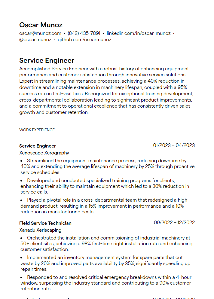 service engineer resume