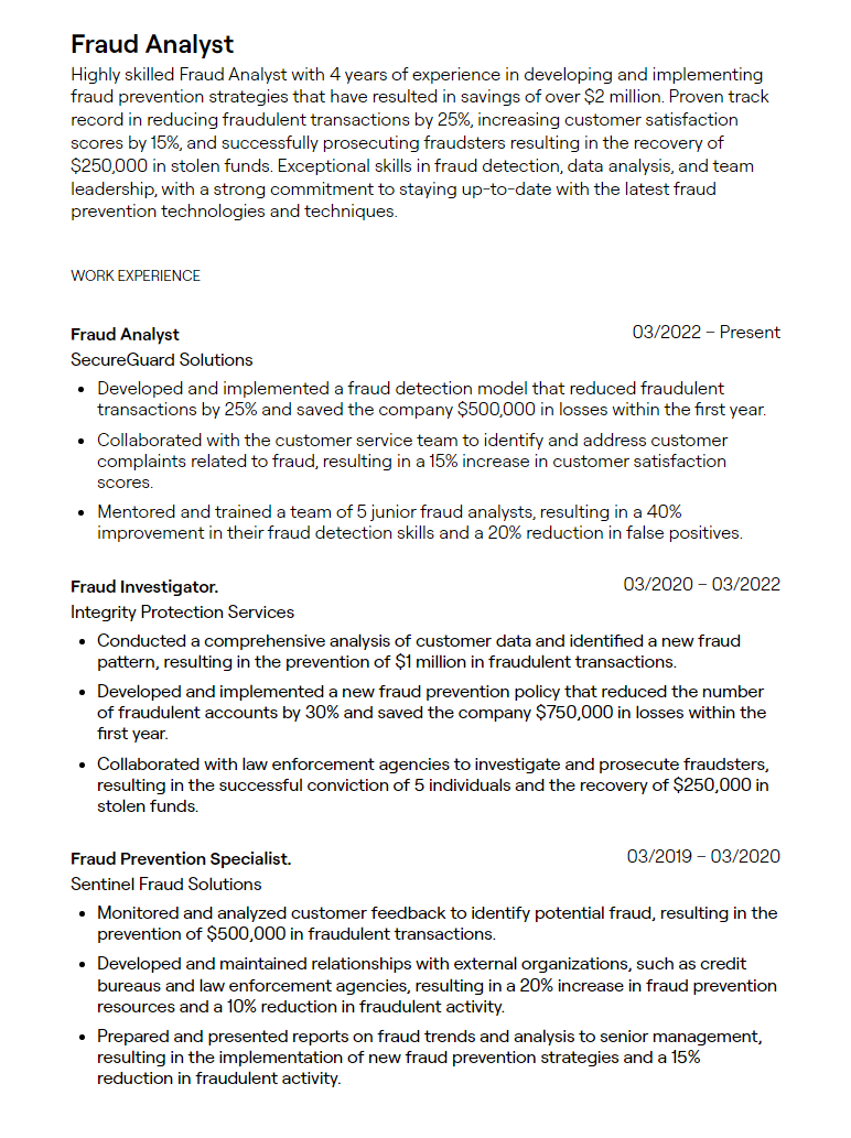 fraud analyst resume