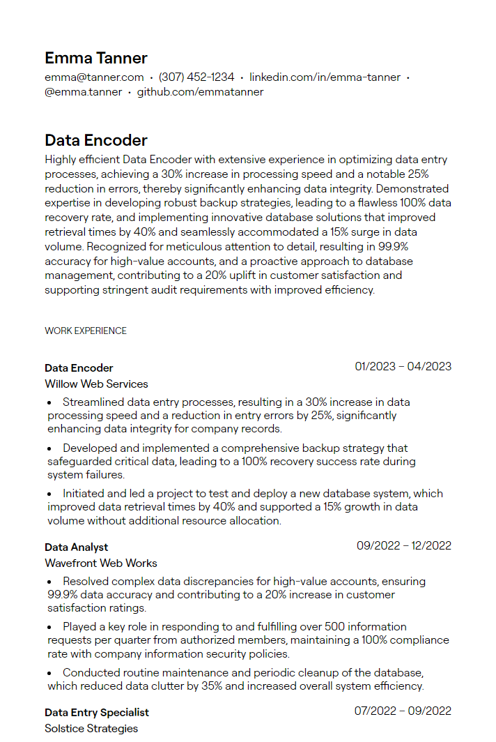 data encoder resume