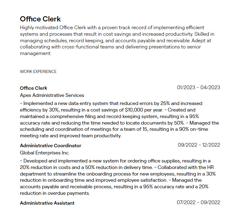 office clerk resume