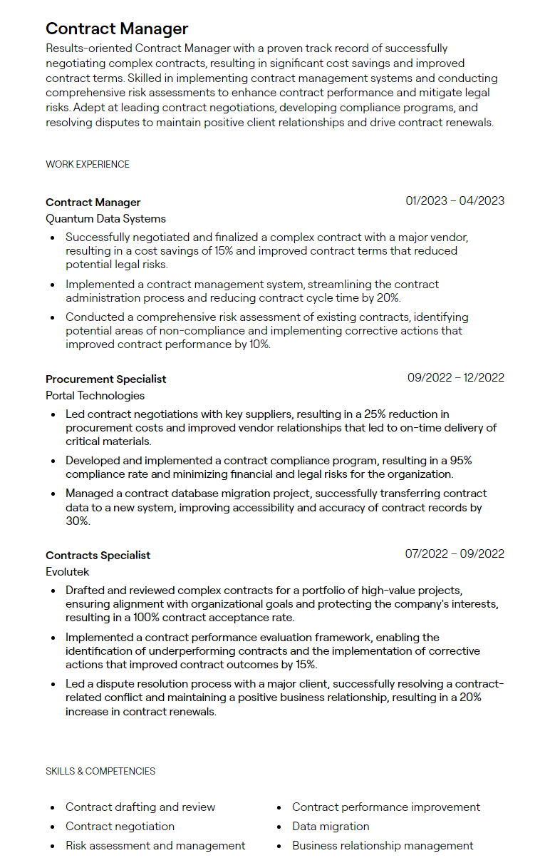 contract manager resume