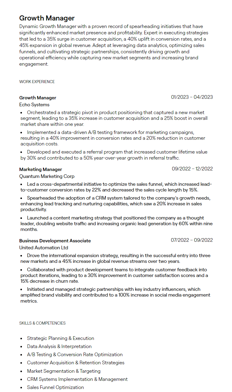 growth manager resume