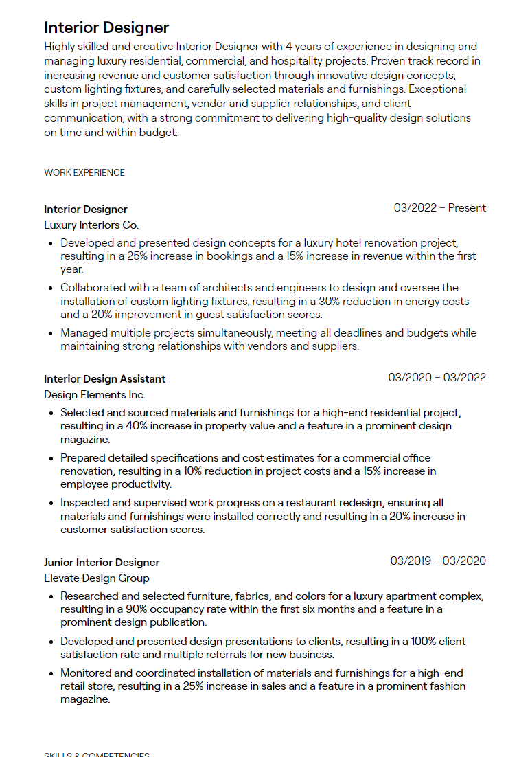 interior designer resume