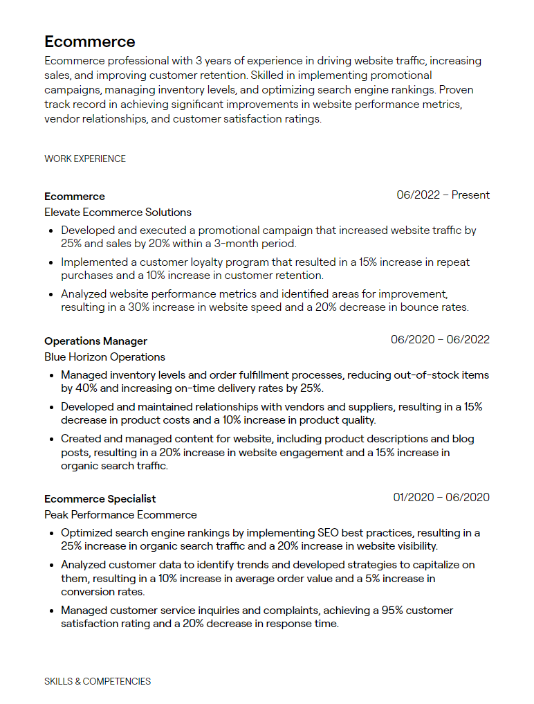 ecommerce resume