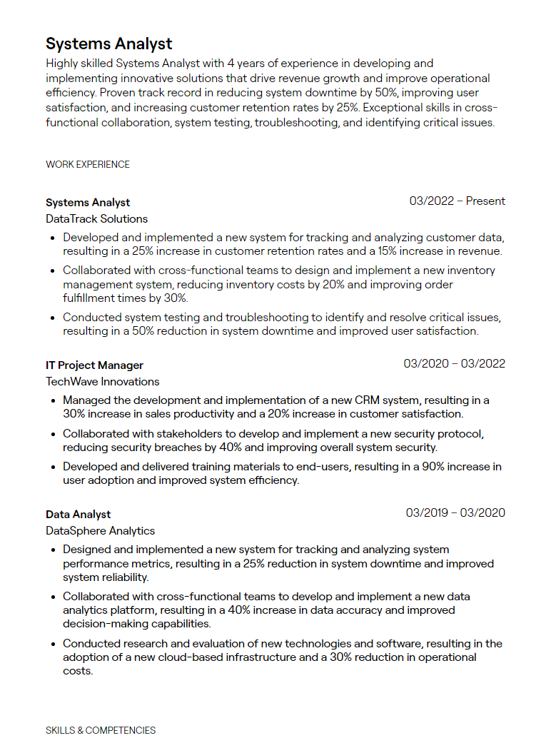 systems analyst resume