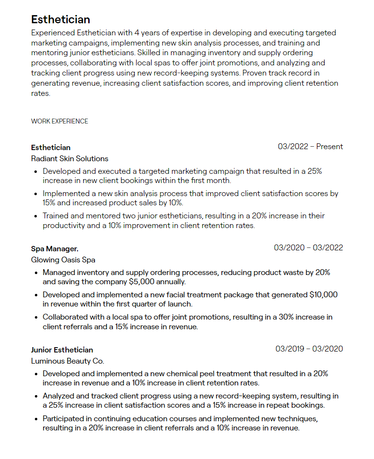 esthetician resume