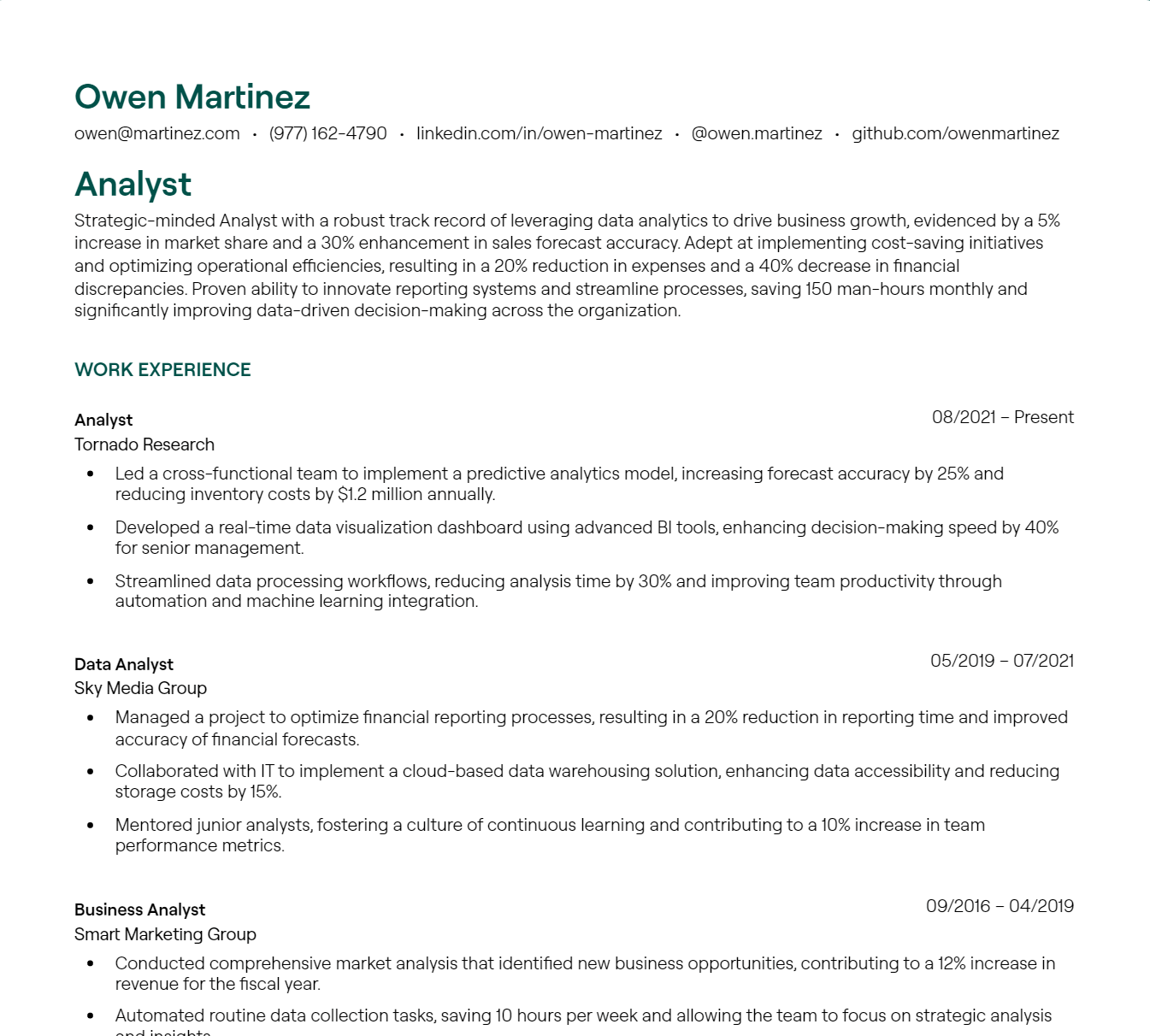 analyst resume