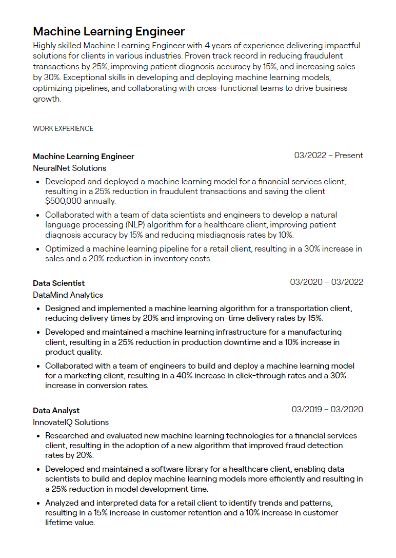 machine learning engineer resume