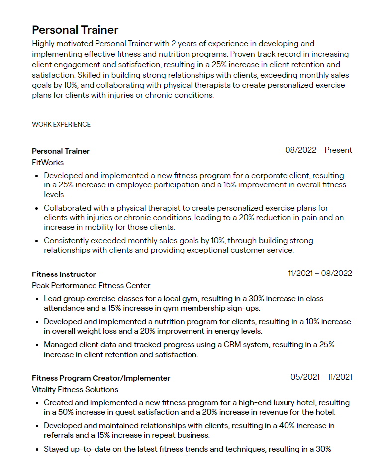 personal trainer resume