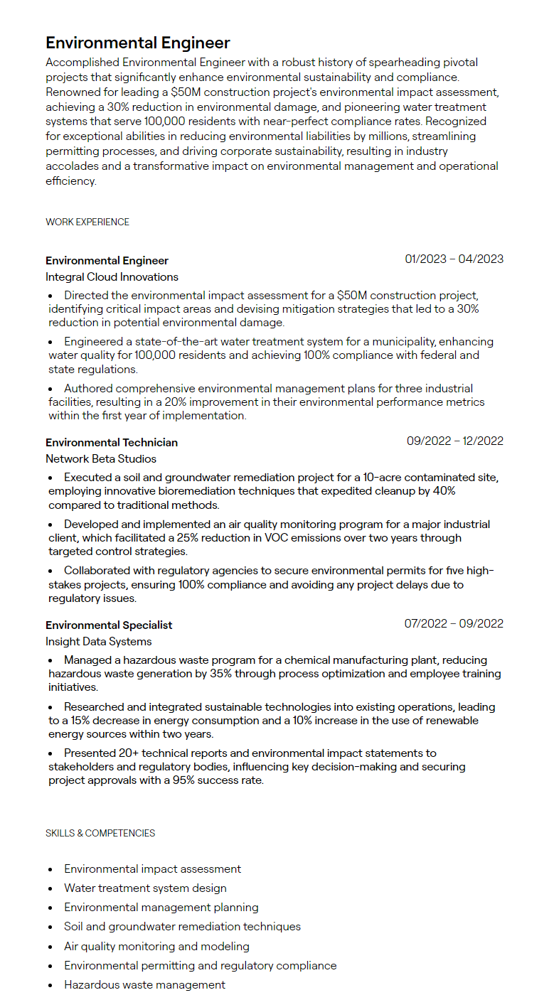 environmental engineer resume