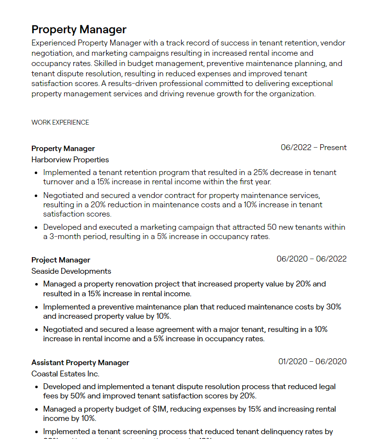 property manager resume