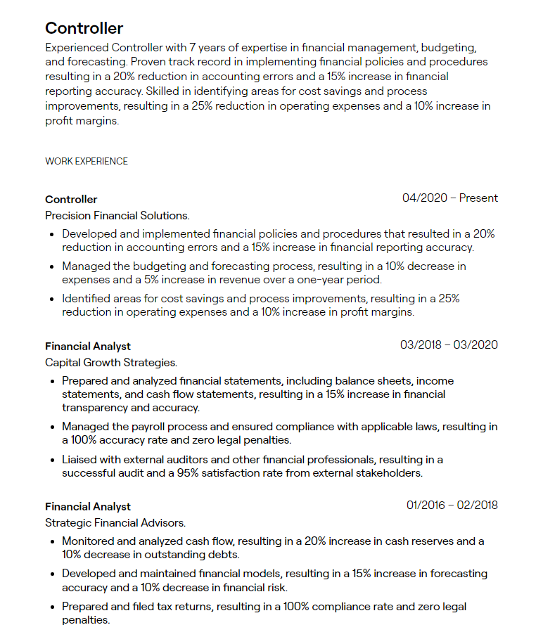 controller resume