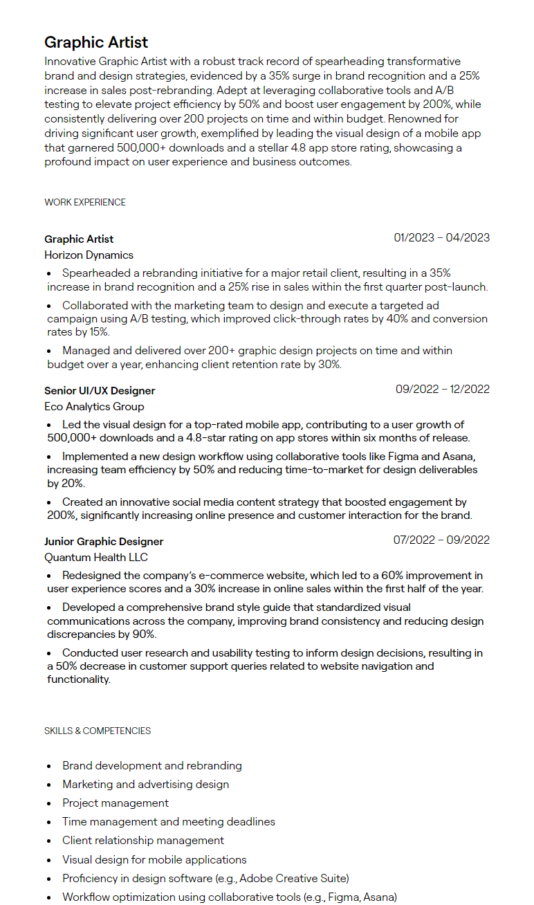 graphic artist resume