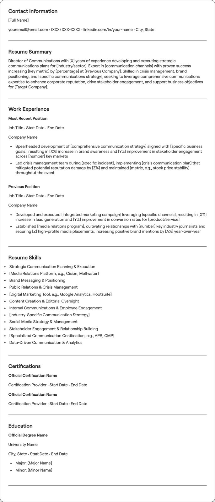 Director of Communications resume example