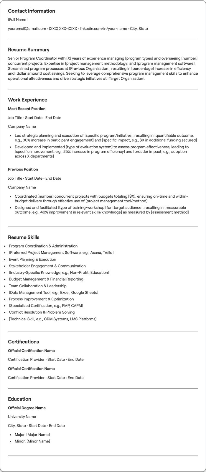 Senior Program Coordinator resume example