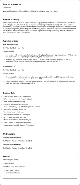 Sales Manager resume example