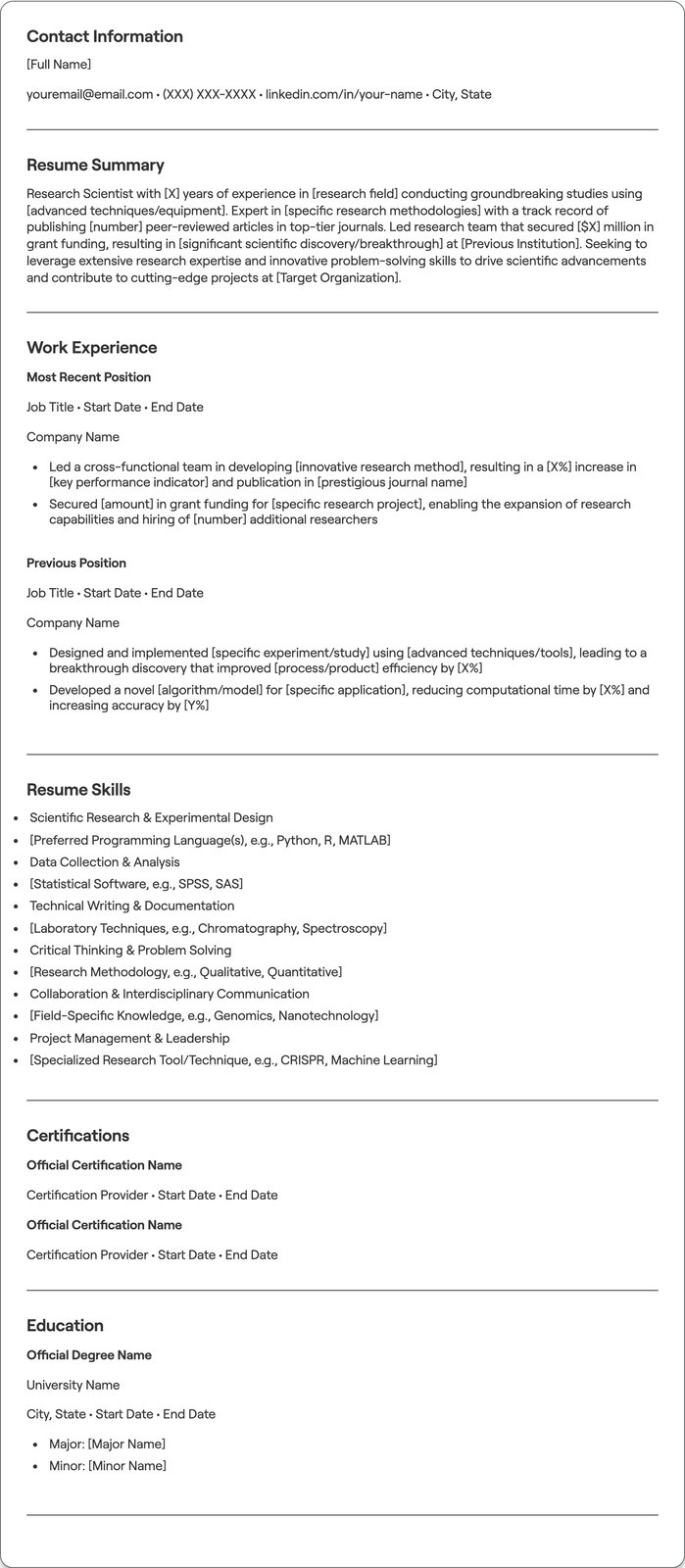 Research Scientist resume example