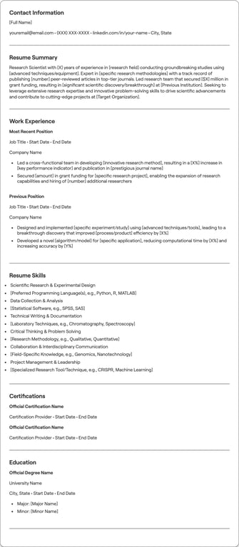 Research Scientist resume example
