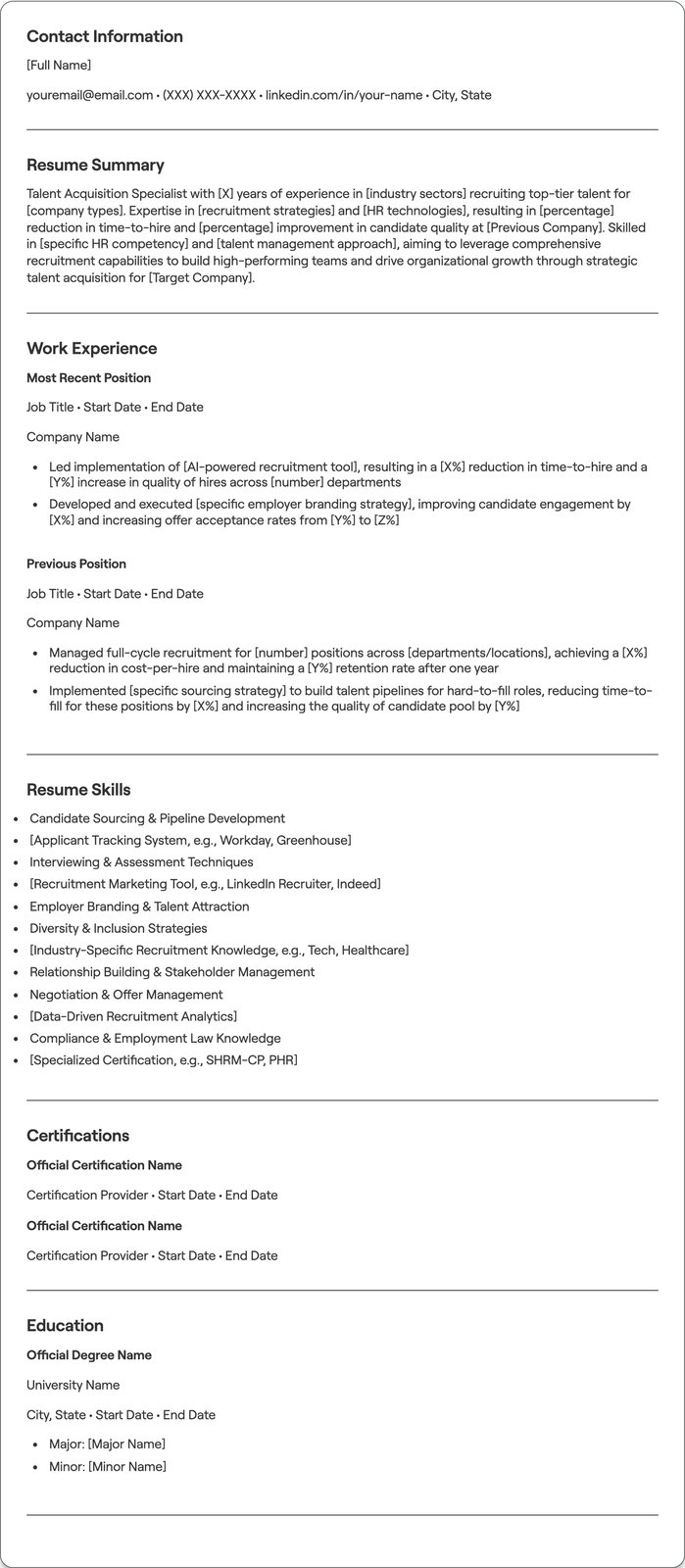 Talent Acquisition Specialist resume example