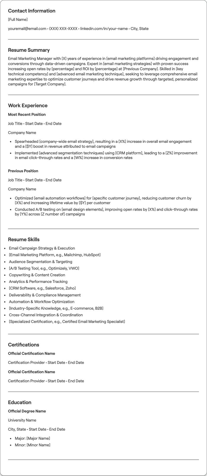 Email Marketing Manager resume example