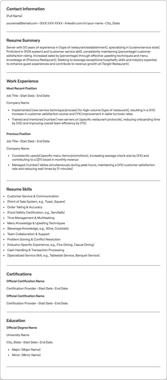 Server resume example