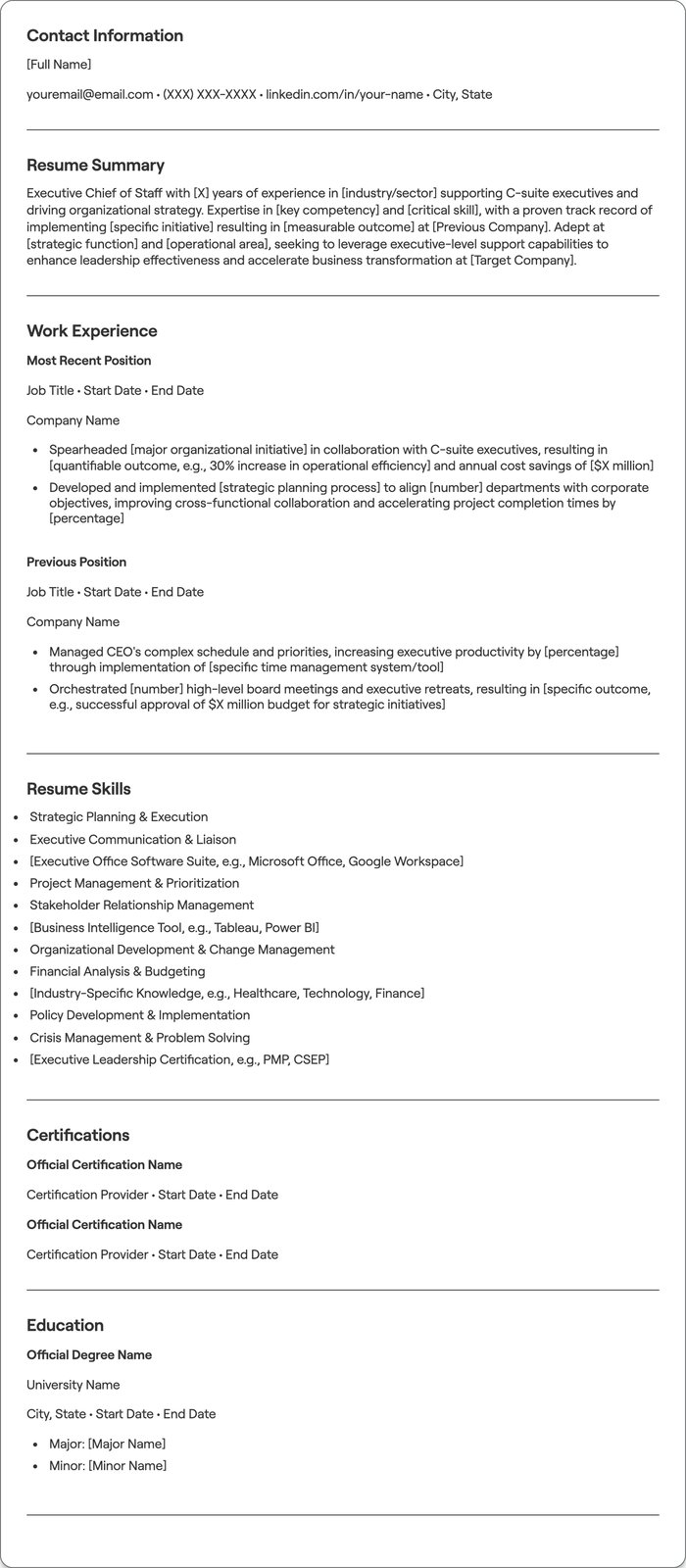 Executive Chief of Staff resume example
