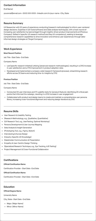 UX Research resume example