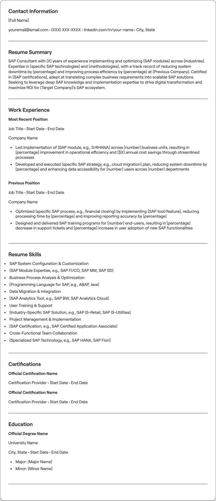 SAP resume example