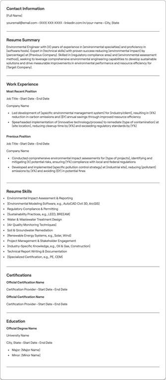 Environmental Engineer resume example