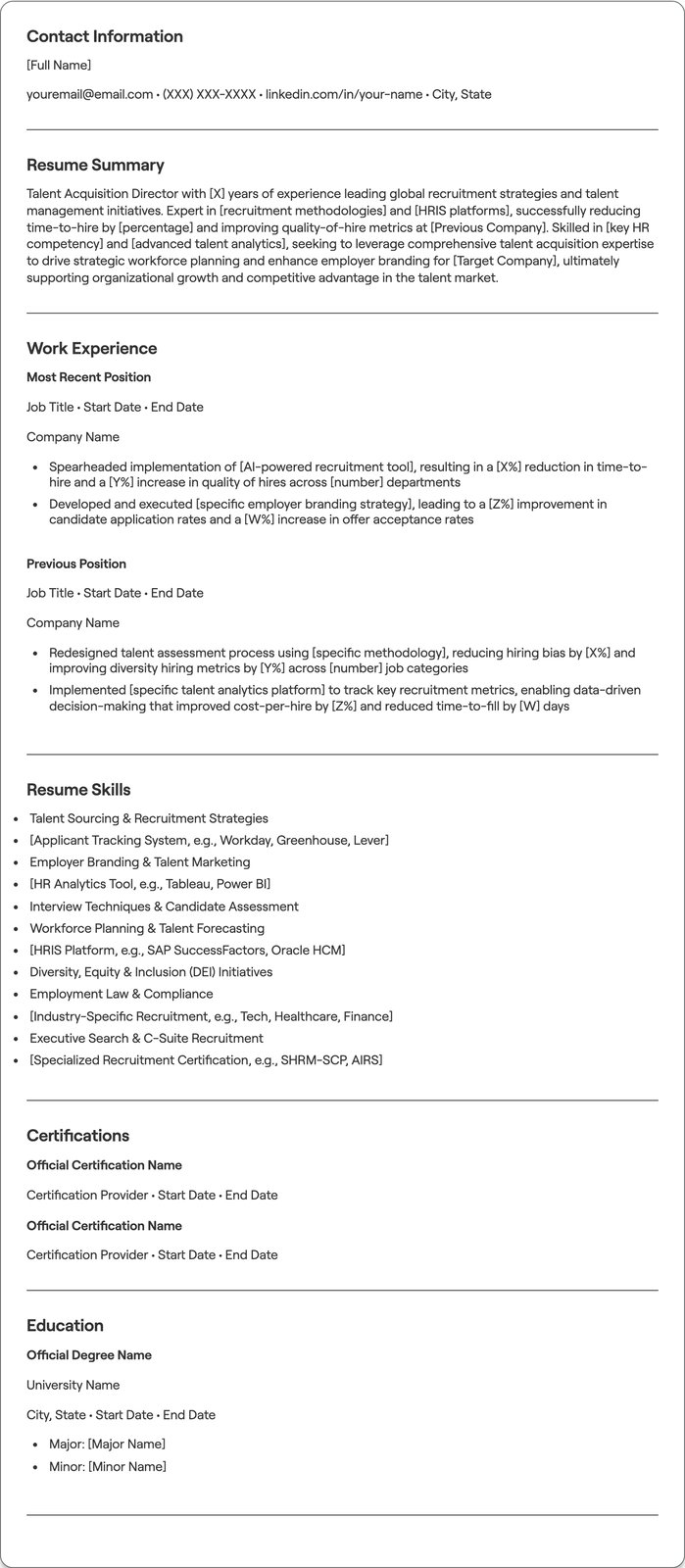 Talent Acquisition Director resume example