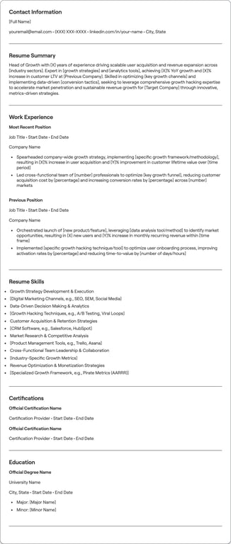 Head of Growth resume example