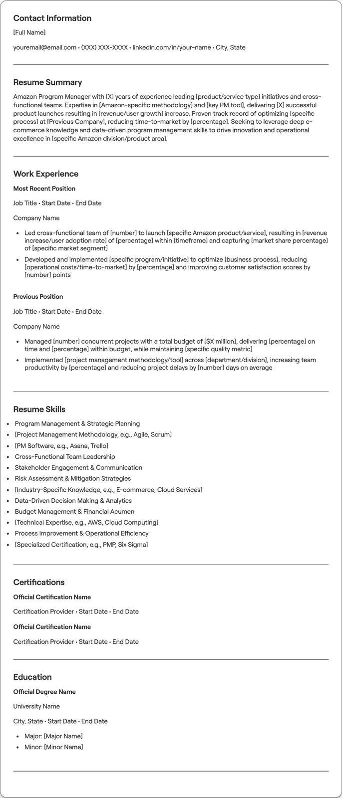 Amazon Program Manager resume example