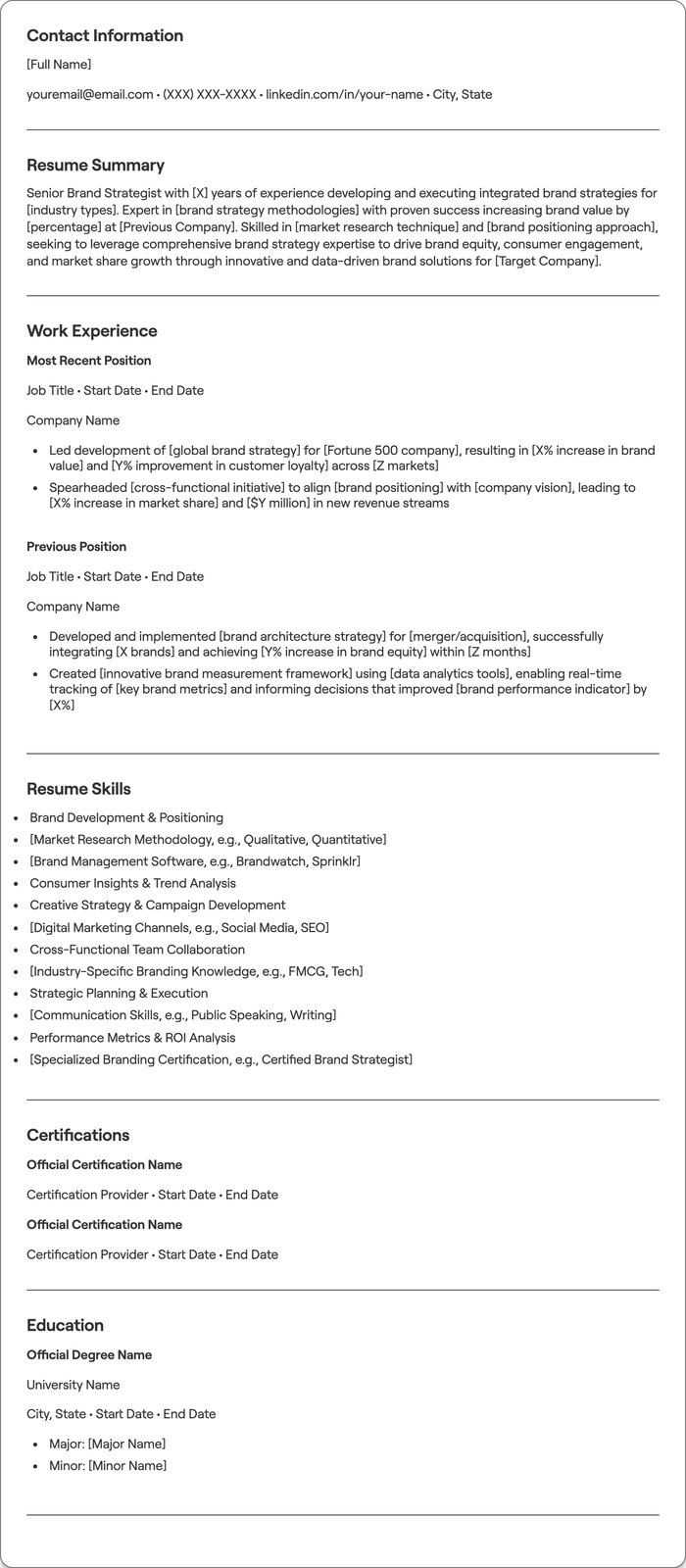 Senior Brand Strategist resume example