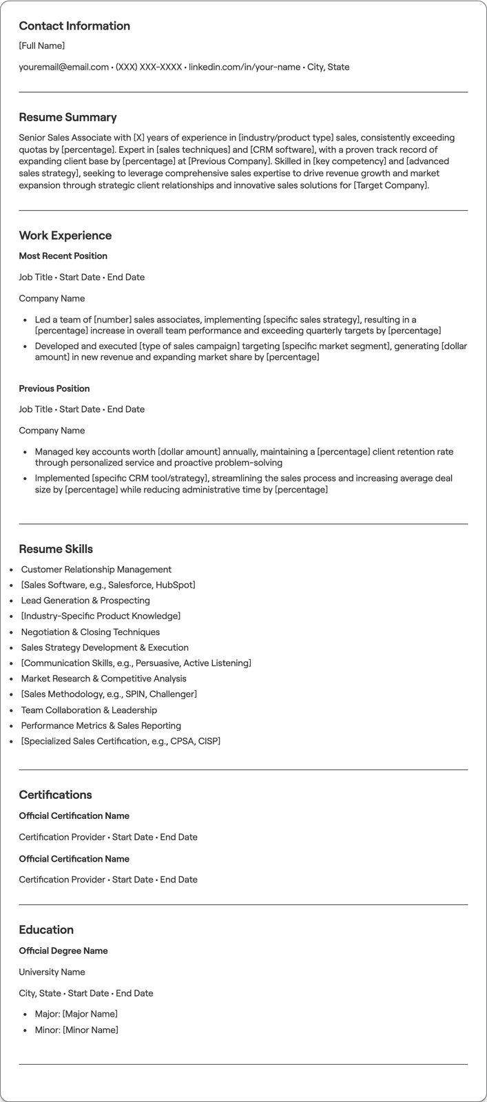 Senior Sales Associate resume example