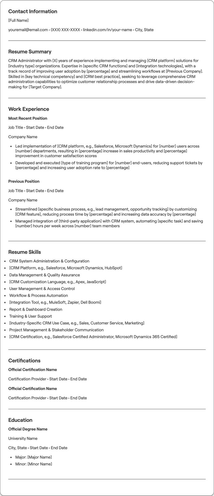 CRM Administrator resume example