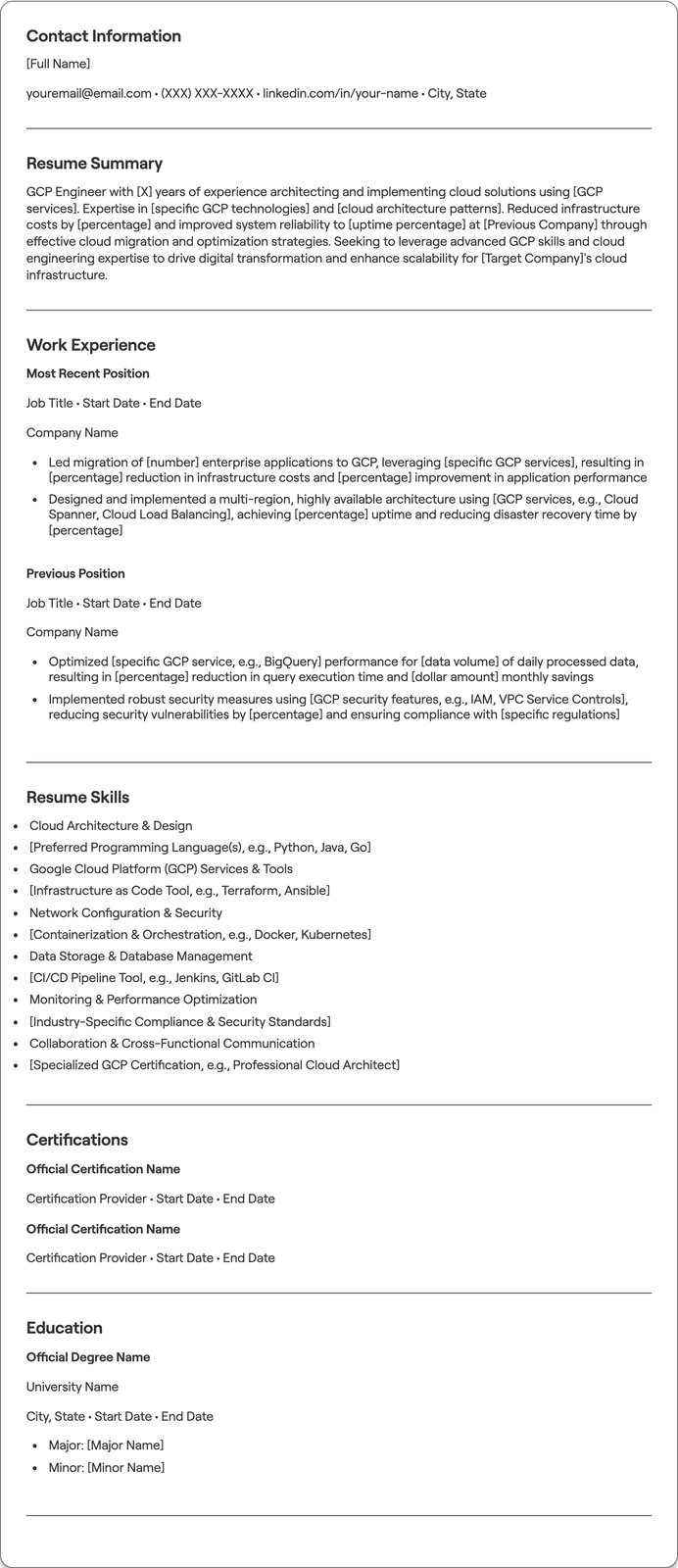 GCP Engineer resume example