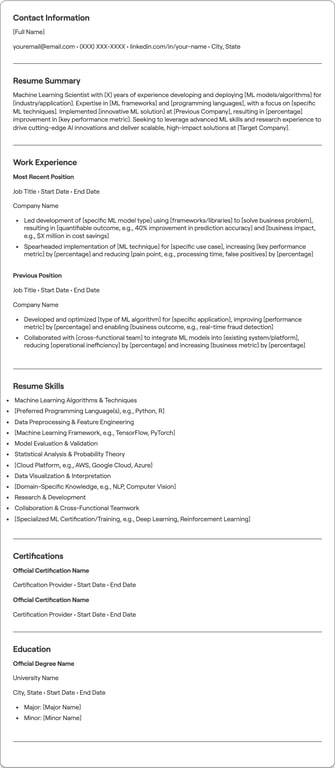 Machine Learning Scientist resume example