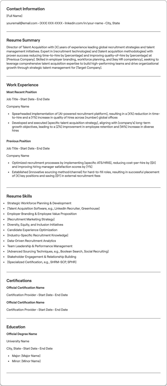 Director of Talent Acquisition resume example
