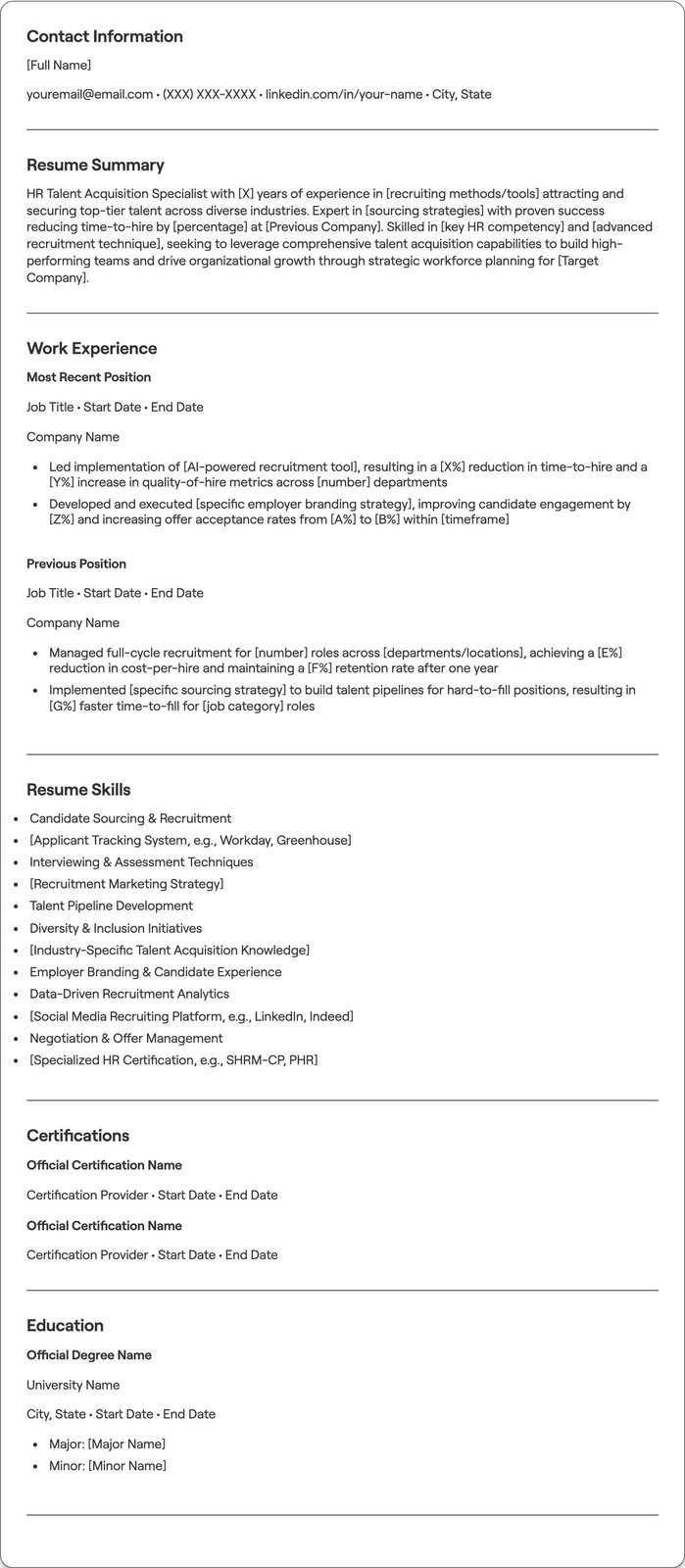 HR Talent Acquisition resume example