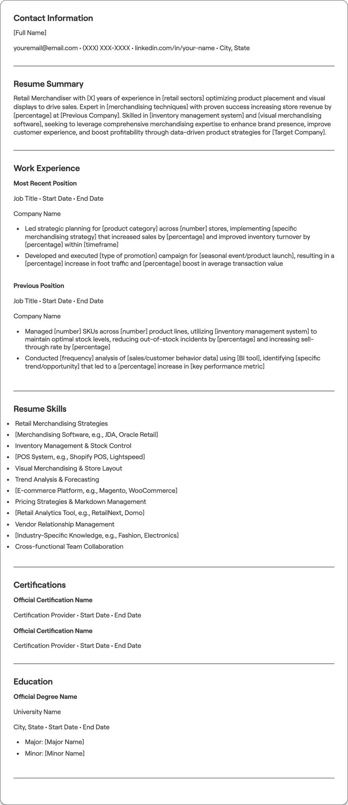 Retail Merchandiser resume example