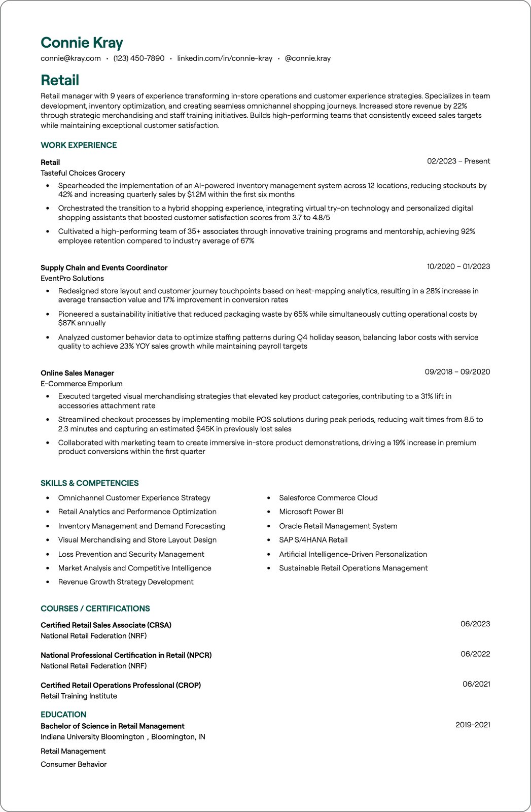 Retail resume example