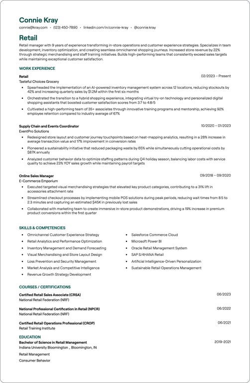 Retail resume preview