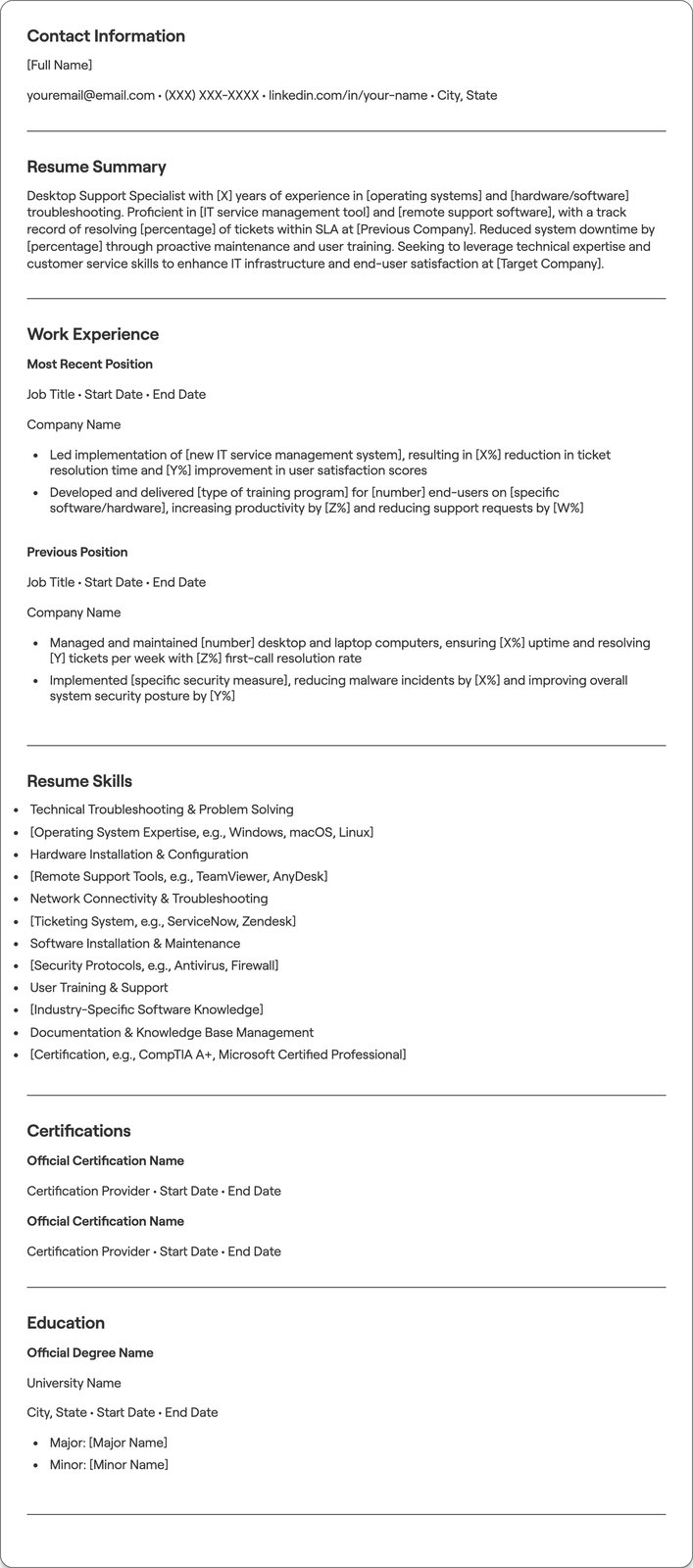 Desktop Support Specialist resume example