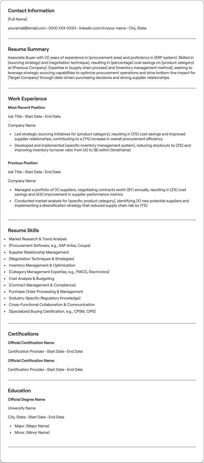 Associate Buyer resume example